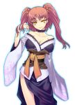  adapted_costume bare_shoulders breasts choker cleavage hair_bobbles hair_ornament hand_in_hair jewelry jonylaser onozuka_komachi red_hair redhead ring smile solo touhou twintails yellow_eyes 