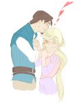  1girl blonde_hair blush brown_hair closed_eyes couple disney dress eyes_closed flynn_rider green_eyes long_hair rapunzel_(disney) short_hair smile tangled umashikaco very_long_hair 