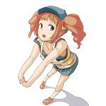  :o bandaid bare_shoulders brown_hair from_above green_eyes hat idolmaster kneehighs loking_up long_hair looking_up open_mouth overalls pins shoes skirt sneakers solo stretch takatsuki_yayoi twintails waaaaaaaaa 