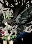  black_hair black_wings bow breasts cape gibuchoko hair_bow highres impossible_clothes impossible_clothing long_hair open_mouth red_eyes reiuji_utsuho skirt sky solo star_(sky) starry_sky touhou wings 