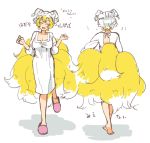  apron barefoot blonde_hair blush breasts cleavage closed_eyes eyes_closed fox_tail hat kappougi multiple_tails naked_apron open_mouth short_hair simple_background sketch slippers solo tail touhou translated yakumo_ran yukataro 