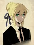  blonde_hair fate/stay_night fate/zero fate_(series) formal hair_ribbon necktie pant_suit ribbon saber sakuyamochi solo suit 