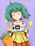  ahoge blush bob_cut carrot closed_eyes console dress drum_machine eyes_closed green_hair highres instrument machinedrum_sps-1 macross macross_frontier mixer music ranka_lee sampler science_fiction star synthesizer vegetable 