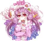  breasts bust double_bun flower hat hat_flower himuro himuro_(dobu_no_hotori) long_hair original pullover purple_hair solo twintails 