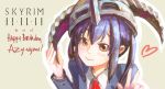  2011 armor arsenixc bad_id birthday black_hair dovahkiin happy_birthday heart helmet k-on! long_hair nakano_azusa ribbon school_uniform skyrim smile solo the_elder_scrolls the_elder_scrolls_v:_skyrim twintails v 