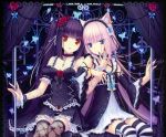  2girls animal_ears black_hair blue_eyes brown_eyes catgirl chocola garter_belt goth-loli gothic_lolita lolita_fashion long_hair original photoshop sayori thigh-highs thighhighs vanilla white_hair 