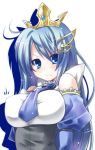  bare_shoulders blue_hair breasts crown dress empoleon hair_ornament large_breasts long_hair paopao personification pokemon simple_background solo white_background 