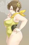  armpits ass bare_legs breasts brown_eyes brown_hair hair_ornament hand_on_hip hips large_breasts lips maou_alba nene nene_(sengoku_musou) plump sengoku_musou sengoku_musou_3 short_hair sleeveless smile solo thick_thighs thighs 