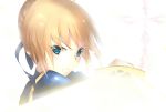  ahoge blonde_hair blue_eyes excalibur fate/stay_night fate/zero fate_(series) glowing glowing_sword glowing_weapon green_eyes highres ryoji199311 saber solo sword weapon 