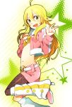  cool_&amp;_sexy_(idolmaster) green_eyes hoshii_miki idolmaster midriff navel unabara_goumou_onzen_(pixiv8505) v victory_sign 