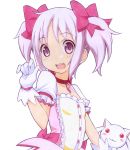  :3 blush_stickers bow bust choker flat_chest gloves hair_bow hands kaname_madoka kyubey looking_at_viewer magical_girl mahou_shoujo_madoka_magica marker_(medium) millipen_(medium) open_mouth pink_eyes pink_hair shirohebidou short_hair simple_background smile traditional_media twintails white_gloves 