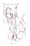  akemi_homura animal_ears blush cat_ears cat_tail hairband kutsuwada_on mahou_shoujo_madoka_magica school_uniform simple_background sitting solo tail wariza 