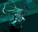  aqua_eyes aqua_hair frown hatsune_miku headphones long_hair polychromatic skirt thigh-highs thighhighs twintails vocaloid 