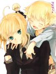  belt blonde_hair child_gilgamesh closed_eyes eyes_closed fate/hollow_ataraxia fate/stay_night fate/zero fate_(series) formal gilgamesh gloves green_eyes mooche necktie saber suit young 