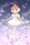  ahiru ahoge artist_request bad_id ballerina ballet_slippers bare_shoulders beads blue_eyes bracelet crown dress flower highres jewelry necklace pantyhose pendant pink_hair princess_tutu princess_tutu_(character) shoe_ribbon smile solo tutu 