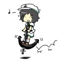  1girl :d anchor black_eyes black_hair chibi happy hat hopping murasa_minamitsu musical_note no_nose open_mouth pogo_stick pon_(0737) sailor_hat short_hair simple_background smile solo touhou 