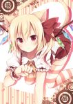  :3 all_fours animal_ears blonde_hair blush bow cat_ears cat_tail flandre_scarlet hair_bow heart kemonomimi_mode looking_at_viewer nail_art nail_polish no_hat no_headwear paw_pose red_eyes short_hair side_ponytail skirt smile solo striped striped_legwear tail the_embodiment_of_scarlet_devil thigh-highs thighhighs toosaka_asagi touhou wings wrist_cuffs 