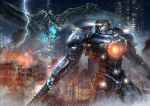  arm_blade battle city damaged gipsy_danger glowing kaijuu lightning mecha monster no_humans otachi pacific_rim rain science_fiction super_robot weapon ze-l 