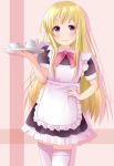  absurdres apron blonde_hair blue_eyes hand_on_hip highres hips k-on! kotobuki_tsumugi long_hair maid solo tateshina tea_set thigh-highs thighhighs tray waitress 