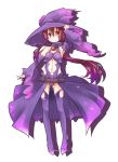  bare_shoulders breasts detached_sleeves dress female flat_chest hat long_hair mismagius mound_of_venus navel nintendo open_skirt paopao personification pokemon red_eyes red_hair redhead simple_background skirt solo standing thigh-highs thighhighs white_background 