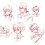  aragaki_shinjirou beanie closed_eyes expressions female_protagonist_(persona_3) hat kemonomimi_mode koshi monochrome persona persona_3 persona_3_portable pink simple_background sketch smile tears white_background 