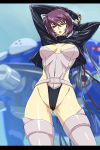  from_below ghost_in_the_shell highleg jacket kusanagi_motoko looking_down michael purple_hair red_eyes short_hair solo thigh-highs thighhighs 