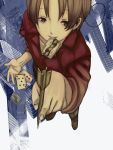  axis_powers_hetalia bad_id brown_hair card card_in_mouth dart falling_card hands male mouth_hold northern_italy_(hetalia) saiko solo 