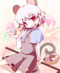  basket capelet flat_chest flower grey_hair highres jewelry machily miko_machi mouse mouse_ears mouse_tail nazrin pendant red_eyes short_hair solo tail touhou 