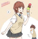  amagami face food ice_cream itou_kanae_(amagami) messy_hair musical_note peg sakurai_rihoko school_uniform skirt sweater_vest tongue 