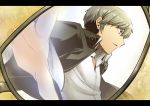  glasses grey_hair narukami_yuu open_collar persona persona_4 reflection segami_daisuke seta_souji short_hair solo 