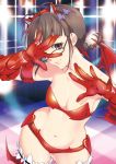  akizuki_ritsuko bad_id bat bikini braid breasts cleavage elbow_gloves glasses gloves idolmaster navel nightmare_blood smile solo swimsuit 