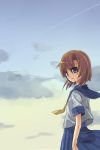  brown_hair cloud clouds highres higurashi_no_naku_koro_ni mizuki_riyu ryuuguu_rena school_uniform serafuku short_hair sketch skirt sky 