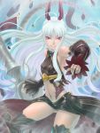  4hands armpits don_michael grin horns long_hair navel red_eyes senjou_no_valkyria senjou_no_valkyria_2 smile solo thigh-highs thighhighs 