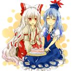  2girls food fruit fujiwara_no_mokou kamishirasawa_keine long_hair pastry strawberry touhou zawameki 