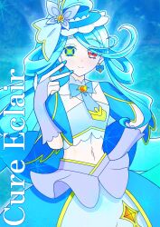  aqua_capelet boater_hat capelet cure_eclair earrings frilled_tube_top frills gloves hat highres howa_kurea jewelry meitantei_precure! midriff nail_polish precure strapless tube_top twinkle_time yatsureunagi 