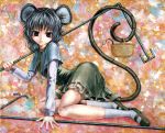 basket dowsing_rod dress grey_hair jewelry kabaji long_tail mouse_ears nazrin necklace oil_painting_(medium) prehensile_tail red_eyes tail touhou traditional_media