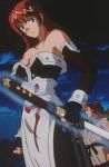  bare_shoulders breasts cap cleavage elbow_gloves fingerless_gloves gloves glowing himiko-den imari_(himiko-den) redhead sword weapon 