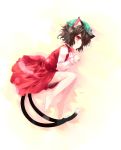  1girl animal_ears barefoot brown_hair cat_ears cat_tail chen hat multiple_tails shin_(new) short_hair solo tail touhou 