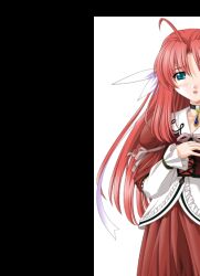  1girl 2000s_(style) :o antenna_hair aqua_eyes blue_eyes blush choker dress game_asset hair_ribbon jewelry large_variant_set long_hair long_sleeves mahou_senshi_(series) mahou_senshi_princess_tear non-web_source official_art open_mouth red_dress red_hair ribbon saitou_natsuki self-datamine simple_background solo tachi-e tearna_lilian_transylveil transparent_background variant_set 