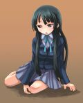  1girl akiyama_mio black_eyes black_hair k-on! kiyune kneeling long_hair school_uniform solo 