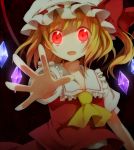 face flandre_scarlet foreshortening glowing glowing_eyes hands hat hinase_haruka open_mouth outstretched_arm outstretched_hand ponytail reaching red_eyes short_hair side_ponytail solo stare touhou wings 