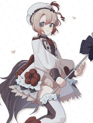  1girl blonde_hair blush bow dress flower_ornament frilled_dress frills hair_ornament hat highres holding magical_girl mahou_shoujo_ikusei_keikaku mahou_shoujo_ikusei_keikaku_restart pechika_(mahoiku) rfo_2011 rooster_tail short_hair smile solo white_background 