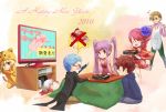  3girls 4boys apron asbel_lhant cheria_barnes hair_ornament hubert_ozwell japanese_clothes kimono kotatsu malik_caesars multicolored_hair multiple_boys multiple_girls new_year pascal playstation_3 popsicle richard_(tales_of_graces) sophie_(tales_of_graces) table tales_of_(series) tales_of_graces tenguu_rio twintails two-tone_hair wii xbox_360 