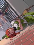  :3 blush bow braid breasts chair china_dress chinese_clothes closed_eyes crossed_arms dutch_angle hair_bow hat hong_meiling izayoi_sakuya kneehighs knife long_hair lying maid meranie multiple_girls on_ground on_side red_hair redhead sleeping socks touhou twin_braids 