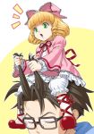  bow brown_hair closed_eyes drill_hair glasses green_eyes hair_pull hina_ichigo ichikawa_masahiro riding rozen_maiden sakurada_jun 