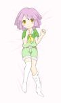  dakimakura loose_socks lying onimotsu pokemon pokemon_(game) pokemon_gsc purple_hair short_hair shorts socks thigh-highs thighhighs trap tsukushi_(pokemon) yellow_eyes 