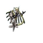  blazblue blonde_hair braid hair_weapon lambda-11 long_hair mecha_musume navel red_eyes sword weapon 