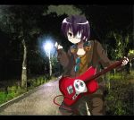  chibi eyepatch gintama glasses green_eyes guitar instrument male purple_hair shinsaku_takasugi short_hair 