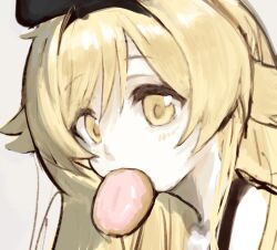  1girl black_dress black_hairband blonde_hair doughnut dress eating food hairband kou313l long_hair looking_at_viewer monogatari_(series) oshino_shinobu simple_background vampire very_long_hair white_background yellow_eyes 