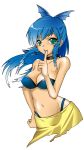  blue_eyes blue_hair breasts drill_hair midriff ponytail swimsuit tonkatsu_(zombies) umi_monogatari warin 
